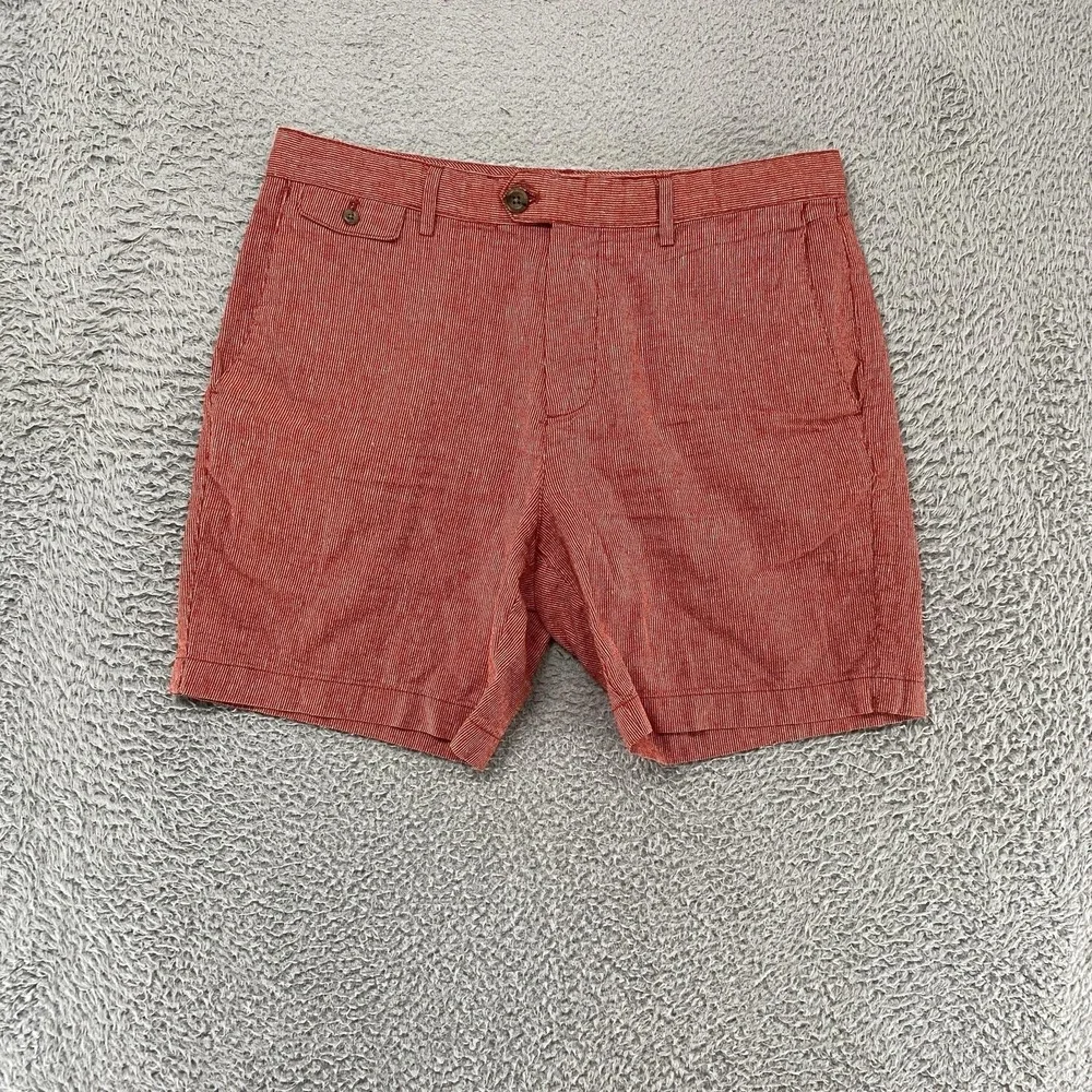 Banana Republic Linen Shorts Mens 32 Red Stripe Chino 7 Inch Summer Beach